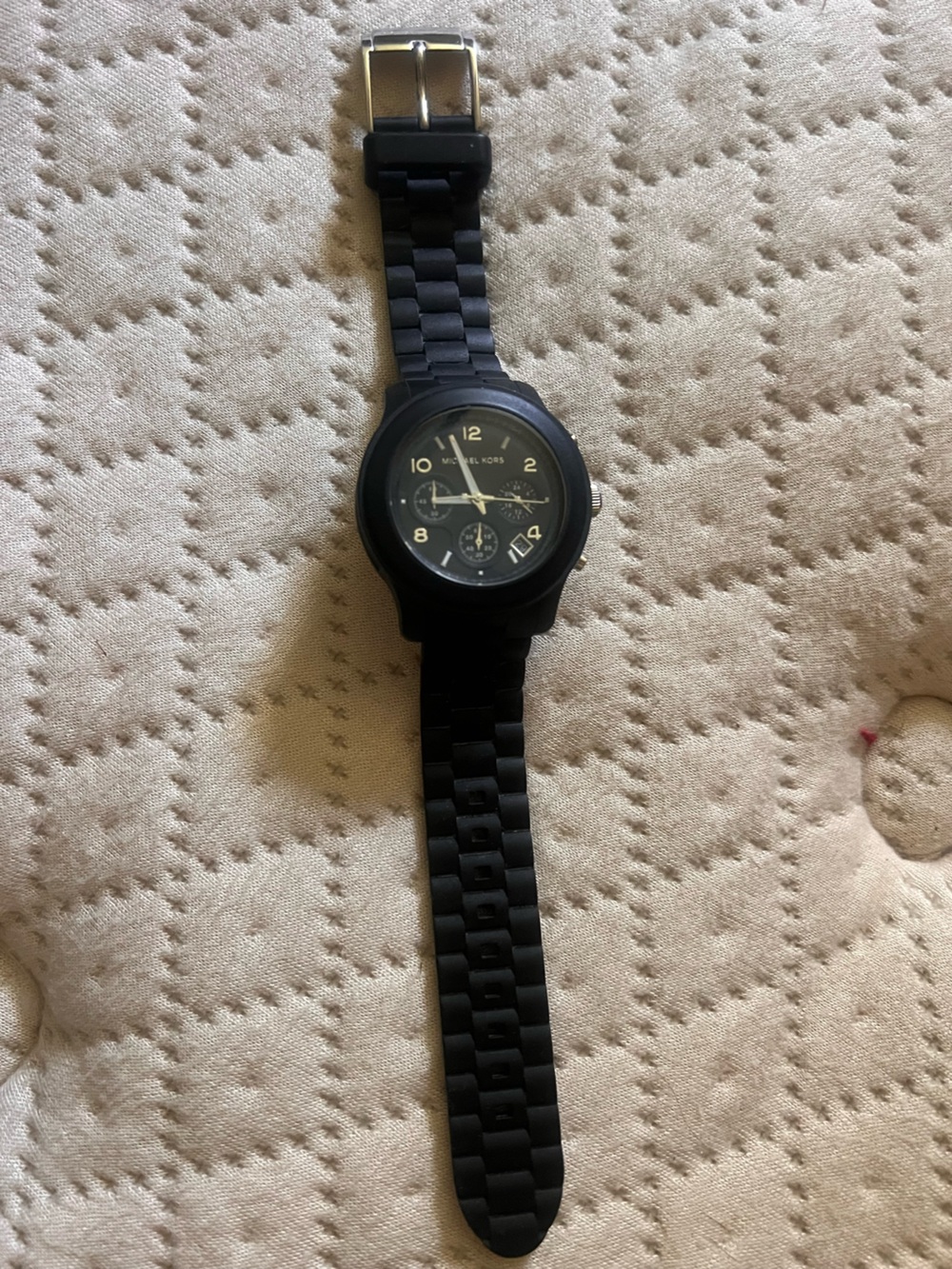 Michael Kors Black Silicone Link Chronograph Watch with Silver Accents